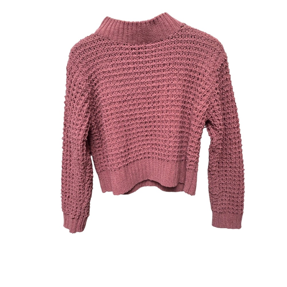 Poof Apparel Knit Mock Neck Cropped Sweater Women's Size L‎ Mauve Pink